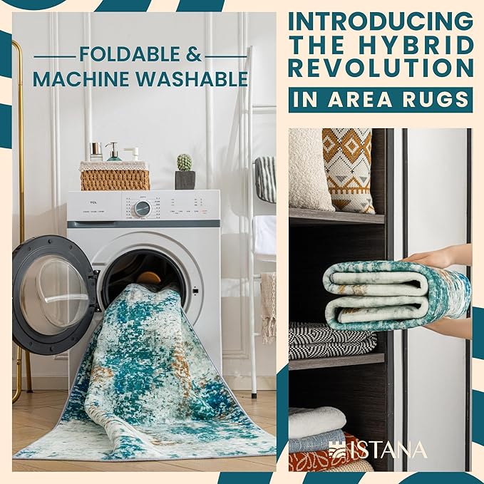 Istana 9x12 Area Rug - Green 9 x 12 Area Rugs for Living Room - Foldable 9x12 Rugs for Bedroom/Living Room Rug - Stain Resistant Washable Rugs - Eco-Friendly Area Rugs