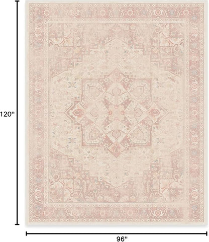 RUGGABLE Washable Area Rug – Kamran Soft Pink 8x10, Stain-Resistant, Non-Slip – Large Machine Washable Rugs for Living Room, Bedroom, Hallway, Entryway & Office–with Standard Pad