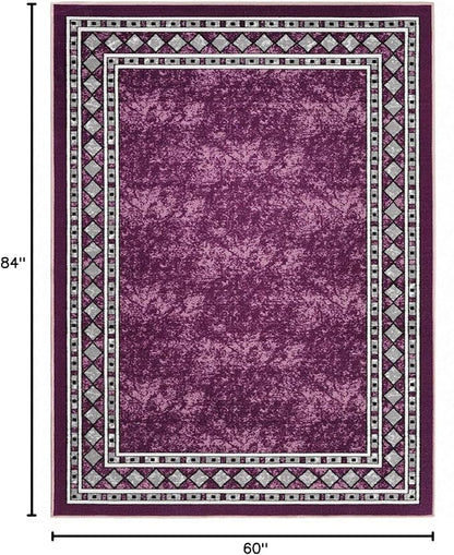 Antep Rugs Alfombras Modern Bordered 5x7 Non-Skid (Non-Slip) Low Profile Pile Rubber Backing Indoor Area Rugs (Purple, 5' x 7')