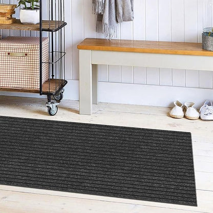 Ottomanson 2' x 6' Hallway Runner with Scraper Pile Extra Durable Non-Slip Rug Mat for Indoor & Outdoor Use - Ideal for Kitchen, Entryway, Patio & Garage - High-Traffic Carpet, Black