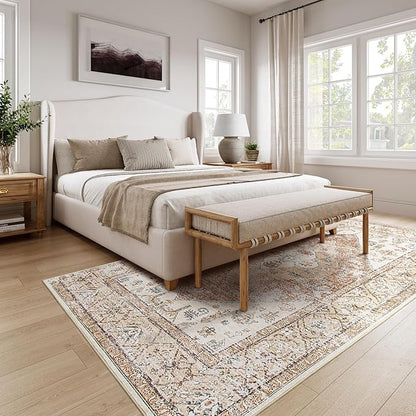 Lahome 5x7 Boho Machine Washable Area Rug (Non-Slip Lightweight Low-Pile)(Oriental Distressed Print for Living,Bedroom,Office)