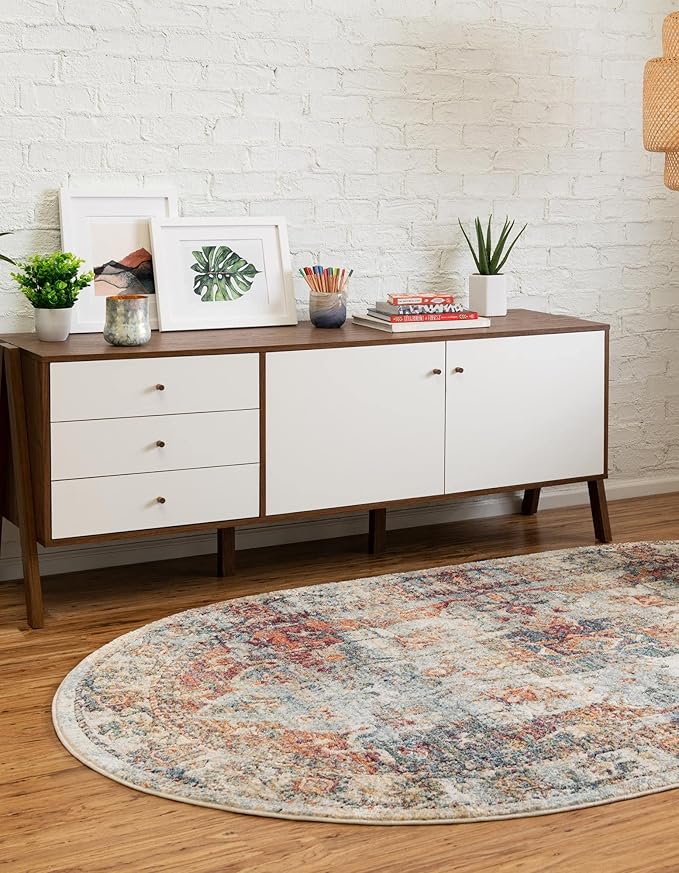 Unique Loom Isabella Collection Area Rug - Adjani (5' 1" x 8' Oval, Ivory/ Beige)