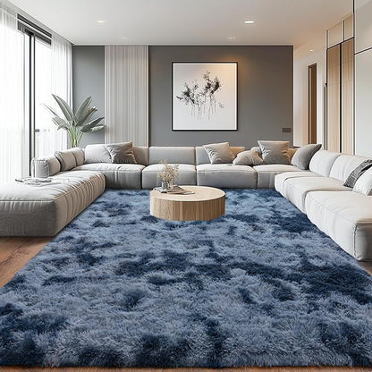 Upgrade Non-Slip Plush Rugs for Living Room, Soft Shaggy Carpets for Living Room, Fuzzy Rugs for Kids' Room, Perfect Decor for Modern Home New Blue Grey 8x10Feet