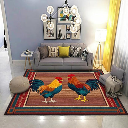 Rustic Rooster Area Rug，5x7ft,The Colorful Rooster Rug in A Farmhouse Style Adds Natural Vitality to Your Home，Soft and Comfortable Easy to Clean Carpet Suitable for Living Room Bedroom Kitchen