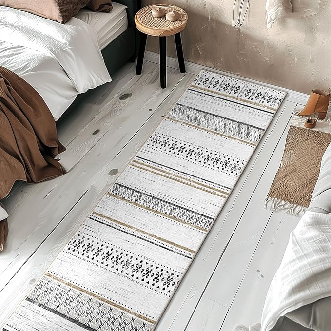 BESTSWEETIE 2x8 Area Rugs for Living Room Washable Moroccan Farmhouse Neutral Geometric Low Pile Non-Slip Soft Print Pattern Rug for Bedroom Kitchen Dining Room Entryway Black/Brown