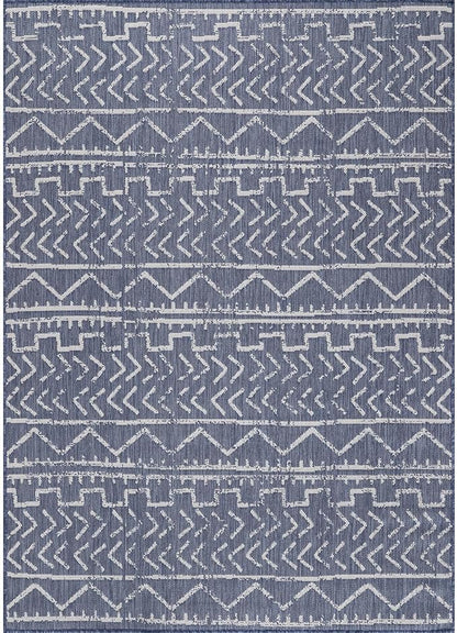 Beverly Rug Waikiki Indoor Outdoor Rug 5x7, Washable Outside Carpet for Patio, Deck, Porch, Trellis Area Rug, Water Resistant, Blue - White