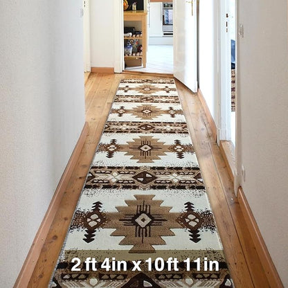 YHSF South West Native American Area Rug C318 - Easy Clean, Thick, Soft, Durable Native Tribal American Indian Inspired Rug for Bedroom/Living Room and More -Ivory, 2 Feet 4 Inches x 10 Feet 11 Inches