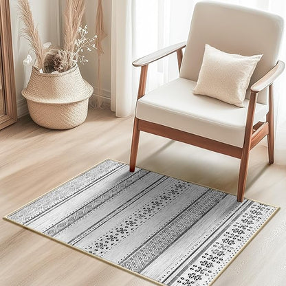 BESTSWEETIE 2x3 Area Rugs for Living Room Washable Moroccan Farmhouse Neutral Geometric Low Pile Non-Slip Soft Print Pattern Rug for Bedroom Kitchen Dining Room Entryway Grey/Black/Navy