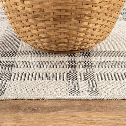 CAMILSON Easy Jute Rug 9x12, Indoor Outdoor Off-White Color Fiber Area Rugs for Living Room Patio and Dining Room Rug, Checkred Boho Woven Design, Easy-Cleaning, Washable Outside Carpet (9 x 12)