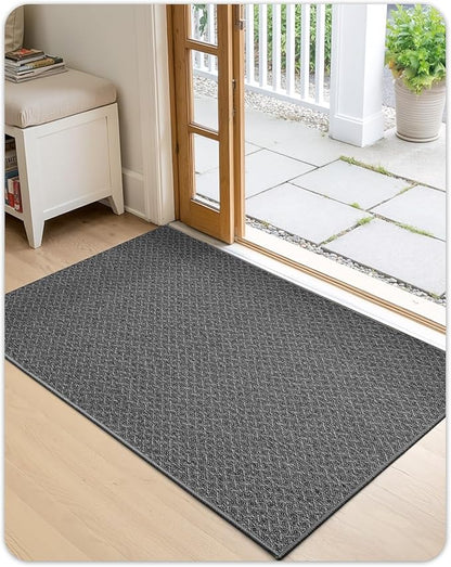 Color&Geometry Ultra Thin Indoor Door Mat Non Slip Rubber Backed Dirt Trapper 36"x56"(Rolled-up NO Creases), Rugs for Entryway, Front Door Mat Indoor Washable Low-Profile Entry Mat, Grey