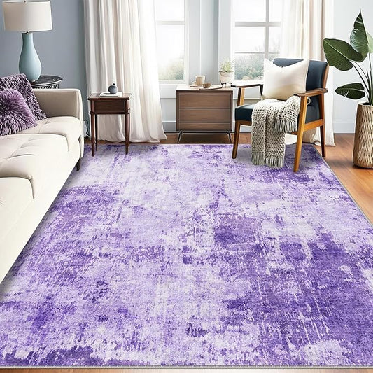 Washable Area Rugs 8'x10' Non-Slip Modern Abstract Soft for Living Room Entryway Bedroom Nursery, Print Pattern, Purple Gray Pink White