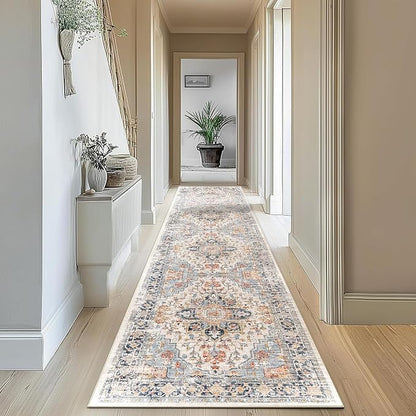 Enkor Runner Rug for Hallway, 2.6x10.5 Washable Soft Non Slip Floor Rug for Kitchen, Modern Mat for Living Room Bedroom Entryway Orange & Black