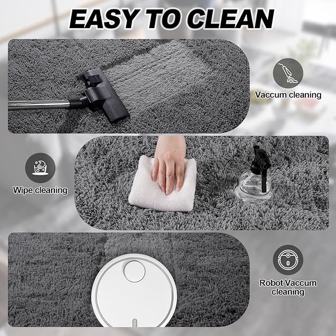 Dark Gray Fluffy Rug Plush Carpet for Bedroom Dorm, Non-Slip High Pile Rug, Shag Rug for Playroom Nursery Home Office Decor 5X7Ft