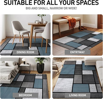 Rugshop Modern Geometric Boxes Blue Area Rug, Non-Shedding Carpet for Bedroom, Office, or Small Living Room, 4' x 6'