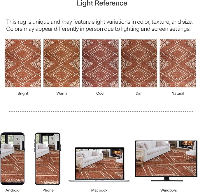 ReaLife Rugs Machine Washable Area Rug - Living Room Bedroom Bathroom Kitchen Entryway Office - Padded Low Pile Stain Resistant Premium - Moroccan Diamond Tribal - Jax - Orange 7'6" x 9'6"