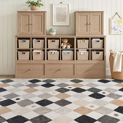 jinchan Macy Area Rug 8x10 Kids Washable Indoor Non-Slip Black and White Modern Soft Rug Elementary School Classroom Diamond Carpet for Nursery Playroom Daycare Living Room Dorm Marble on Cream