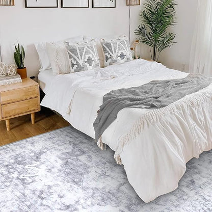 COMSLE 4x6 Rugs for Living Room Washable Area Rugs for Bedroom Faux Wool Distressed Throw Rugs Absorbent Non-Slip Floor Carpet for Indoor Kitchen Laundry Room Gray