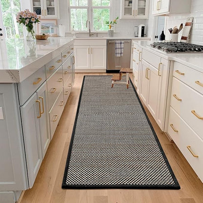 Artoid Mode Washable Non Skid Kitchen Rugs and Mats Doormat, Absorbent Door Mat Rugs for Kitchen Floor Front of Sink Hallway Black 17x60 Inch
