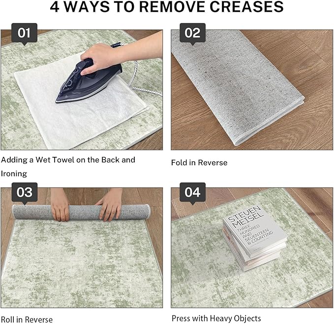 Modern Abstract Runner Rug for Bedroom 2x7, Sage Green Grey Washable Kitchen Runner, Non-Slip Soft Thin Faux Wool Mat for Entryway, Hallway, Laundry Room Indoor