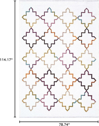 Alfa Rich 7x10 Moroccan White Washable Area Rugs for Living Room Bedroom Kitchen Decor Cotton Rug