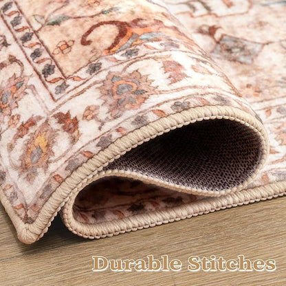 SERISSA Boho Rugs for Entryway, 2x3 Peach Cream Entryway Rug Non-Slip Washable Small Area Rug, Ultra Soft Vintage Low-Pile Indoor Door Mat Floor Carpet for Entrance Bedroom Kitchen Bathroom