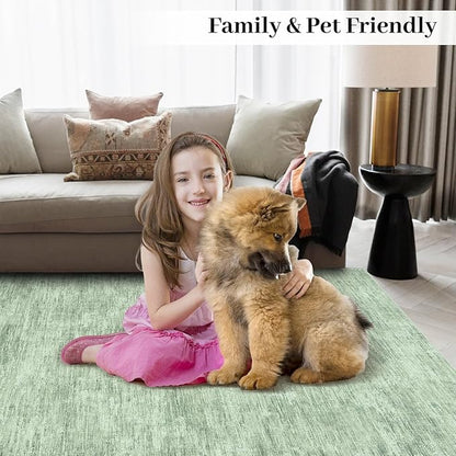 RUGSREAL Modern Runner Rug 2.5x8 Stain Resistant Washable Kitchen Runner Carpet ith Rubber Backing Low Pile Contemporary Solid Color Entryway Mat Ultra Soft Rug for Living Room Bedroom, Green