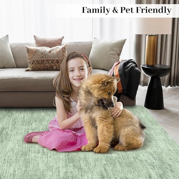 RUGSREAL Small Area Rug 2x3 Entryway Mat with Rubber Backing Stain Resistant Throw Carpet Modern Solid Color Bath Mat Contempowary Washable Rug for Living Room Bedroom Dining Room Kitchen, Green 2x3