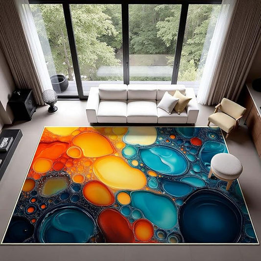 Modern Abstract Area Rug, Fluid Art Abstract Area Rug, Modern Colorful Bubbles Rugs, Geometric Rugs, Washable Non Slip Soft Alcohol Ink Carpet for Living Room (8' x 11'(Rectangular))