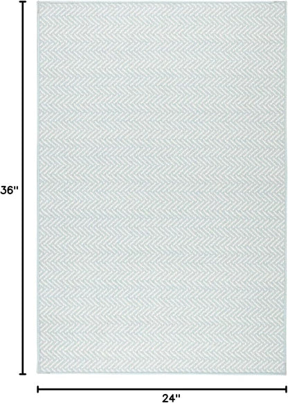 Dash and Albert Herringbone Machine Washable Area Rug - 2' x 3' Swedish Blue - Geometric Accent Rug - Anti-Slip Backing, Lightweight, Machine Washable, High Traffic Areas Kitchen, Mudroom, Entryway