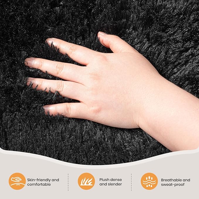 Zentavio 8x10 Black Area Rugs for Living Room Clearance Bedroom Large Men Room Carpet Fluffy Furry Shag Aesthetic Plush High Pile Floor Rug for Nursery Kids Room Dorm Home Decor
