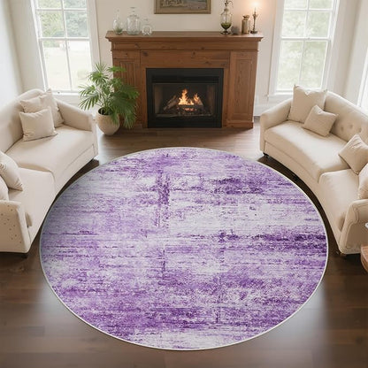 Round 6ft Abstract Rug, Modern Washable Indoor Circle Area Rugs for Living Room, Soft Large Circular Non-Slip Carpet Floor Mat for Bedroom Dining Room Home Office - Abstract Purple