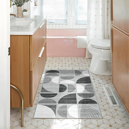 MUJOO Small Rug Washable,Boho Area Rugs for Entryway Bathroom Entry Entrance Bedroom Kitchen,Front Door Mat Throw Carpet Non Slip Indoor Soft Modern Abstract 2x3 Black and Grey