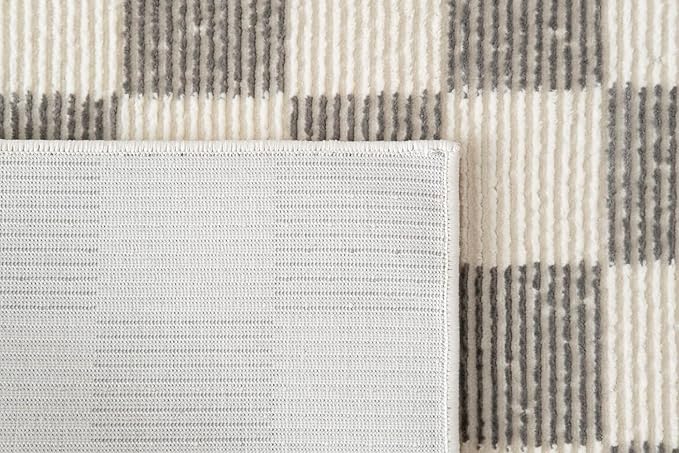 Revival Rugs Gambit 7'10"x10' Checkered Rug Washable Area Rug for Living Room Bedroom - 100% Recycled Oeko-TEX Certified, Medium Pile, Gray, Beige