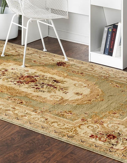 Unique Loom Versailles Collection Traditional Classic Floral Motif Area Rug (10' 0 x 14' 0 Rectangular, Green/Ivory)