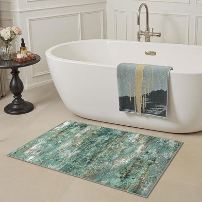 GENIMO 2x3 Rugs for Entryway, Washable Bathroom Kitchen Rugs Non Slip, Modern Abstract Soft Small Area Rug Indoor, Low Pile Throw Carpet, Turquoise