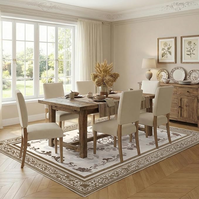 SOULFUL Medium Pile 8x10 Rugs for Living Room - Soft Foot Feel Large Area Rug - Brown Boho Floral - Washable Non-Slip - Perfect for Bedroom Kids Room Under Dining Table Office