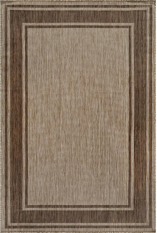 Beverly Rug Large Outdoor Rug 10x14 Modern Bordered Area Rugs for Indoor and Outdoor Patio Deck Porch Garden Waterproof Weather Sun Resistant Washable Outside Carpet (10 x 14 Jute)