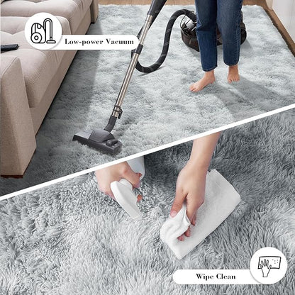 Soft Runner Rugs for Bedroom, Mottling Grey 3x7 Area Rugs Fluffy Rug Shag Area Rug Carpet, Bedside Rug for Living Room Bedroom Kids Room Home Decor
