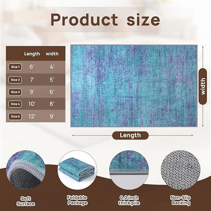10x12 Abstract Area Rugs for Living Room, Modern Teal Purple Washable Indoor Rug for Bedroom, Soft Large Non-Slip Carpet for Dining Room Home Office Farmhouse Decor - Teal+Purple