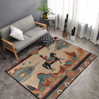 Horse Western Boho Ethnic Style Area Rug Washable Outdoor Rugs Anti-Slip Soft Carpet Entryway Indoor Door Mat for Bedroom,Living Room,Porch,Terrace and Entrance Decor 8'x 5'