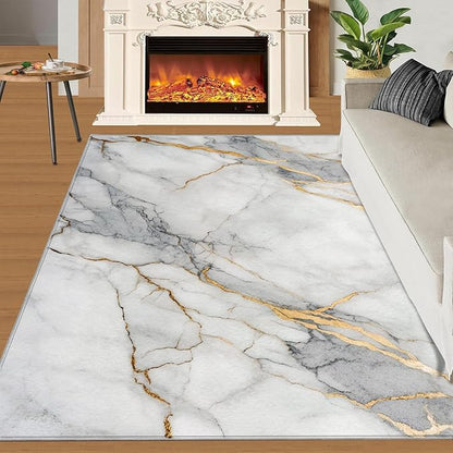 8x10 Abstract Marble Rugs for Living Room - White-Marble Large Area Rug, Modern Luxury Modern Boy Nursery Rug Soft Washable for Classroom Office Bedroom Kids Room