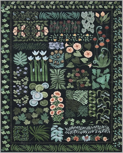 Boho Washable Living Room Bedroom Area Rug 8x10 Under Bed, Floral Large Living Dining Room Area Rugs for Under Table, Non Slip Botanical Indoor Carpet for Home Office Playroom (Black,8 x 10)