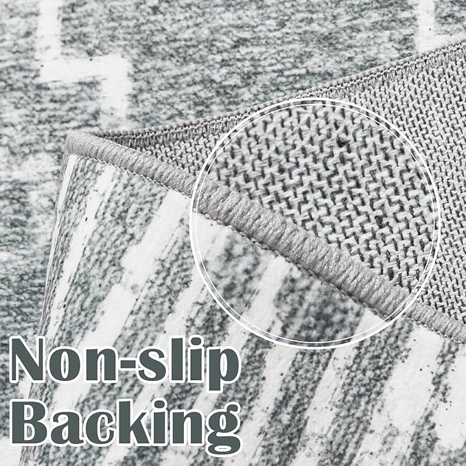 jinchan Hallway Runner Rug 3x10 - Moroccan Kitchen Machine Washable Runner Rug Modern Geometric Soft Faux Wool Ultra-Thin Low-Pile Non-Slip Carpet for Laundry Room Bedroom Farmhouse(3x10ft, Dark Grey)