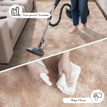 Fluffy Rug Shaggy Area Rug, Mottling Beige 9x12 Area Rugs for Living Room, Large Shag Area Rugs for Bedroom Kids Room Home Decor, Upgrade Anti-Skid Rectangular Fuzzy Rugs
