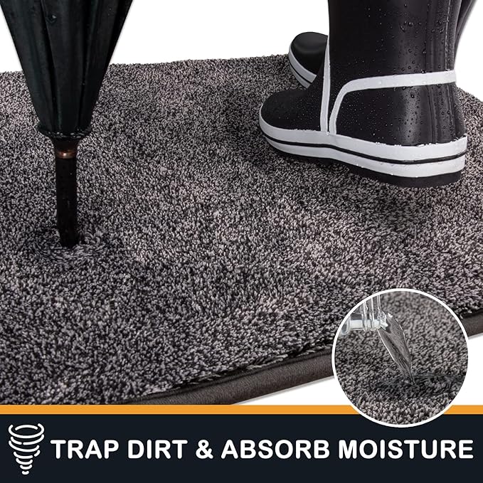 PURRUGS Dirt Trapping Door Mat 31.5" x 70", Non-Slip Machine Washable Entry Rug, Shoe Scraper, Dog Doormat, Super Absorbent Welcome Mat for Front & Back Door, Muddy Shoes & Paws, Light Grey-Dark Grey