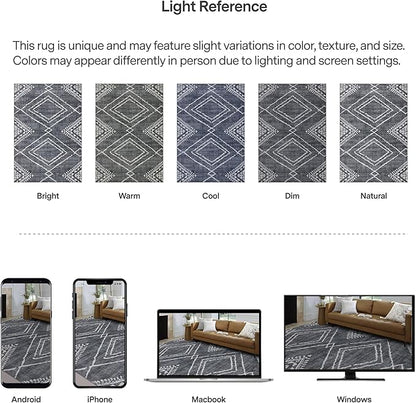 ReaLife Rugs Machine Washable Area Rug Runner - Living Room Bedroom Bathroom Kitchen Entryway Office - Padded Low Pile Stain Resistant Premium - Moroccan Diamond Tribal - Jax - Gray 2'6" x 8'
