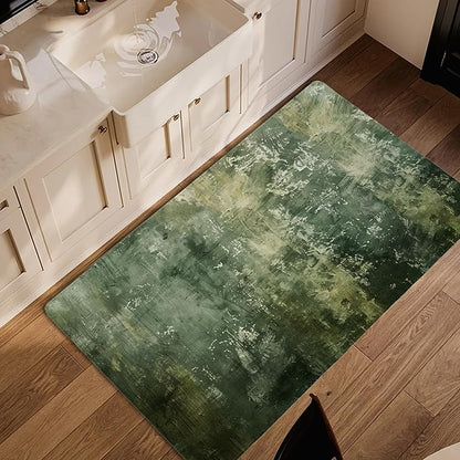 Green Vintage Distressed Carpet for Living Room, 3x5 Non-Slip Washable Low Pile Abstract Design Rug, Space Saving Area Rug for Bedroom, Dining Room