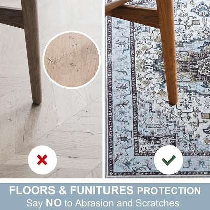 8x10 Large Area Rugs for Living Room, Washable Vintage Rugs-Low Pile Carpet, Non-Slip Soft Distressed Printed Patterns Rugs for Bedroom, Dining Room, Blue