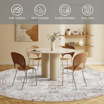 Easy-Going Round Rug 5ft Area Rug Washable Boho Circle Rugs for Living Room Non-Slip Bedroom Rug Low Pile Lightweight Vintage Distressed Throw Rug for Dining Room Kitchen Home Office, Grey Brick
