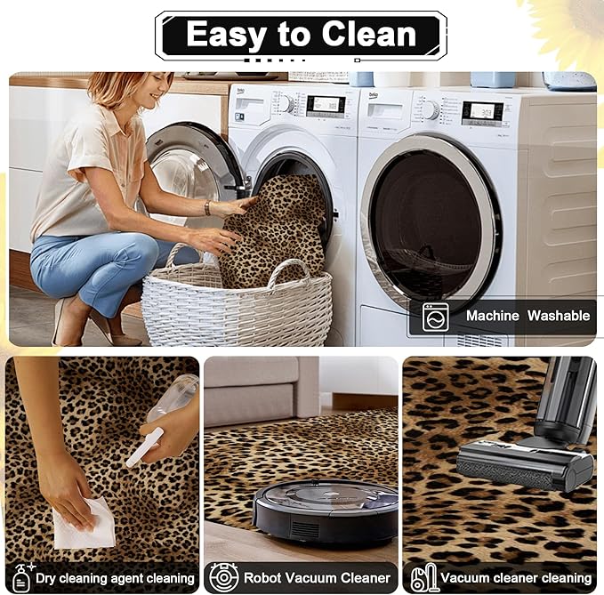Leopard Rug 5x7 Washable Animal Print Rug Living Room Large Carpet Soft Non-Slip, Non-Shedding Brown Carpet for Office Dormitory Bedroom